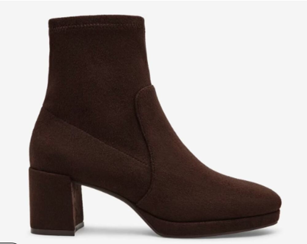 Anne Klein Boots Women's 8 Brown Faux Suede AKLYLA Ankle Block Heel Booties Zip